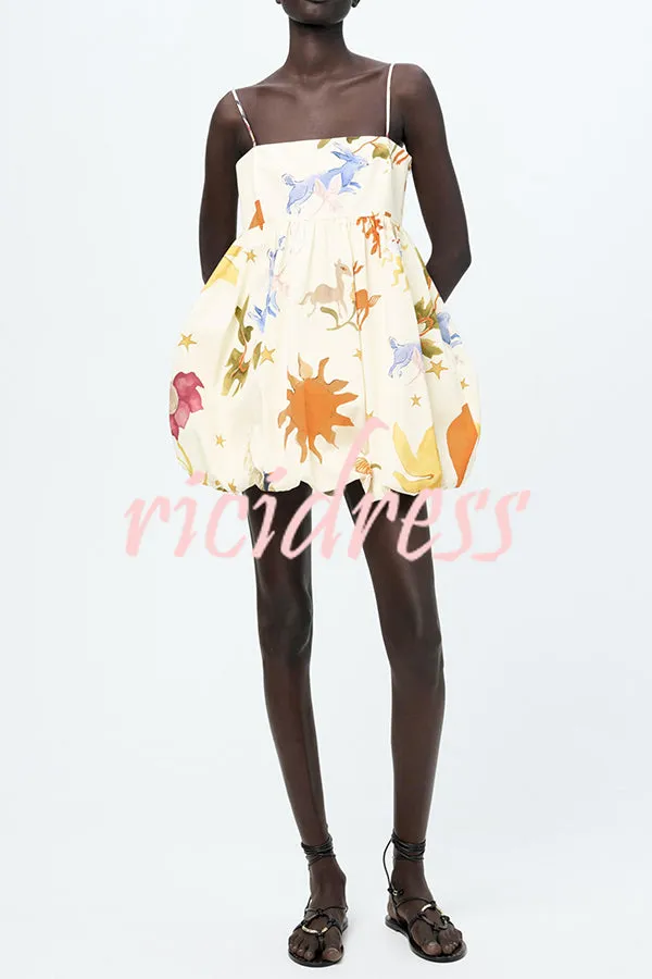 Amayah Unique Print Cloud-shaped Hem Babydoll Slip Mini Dress