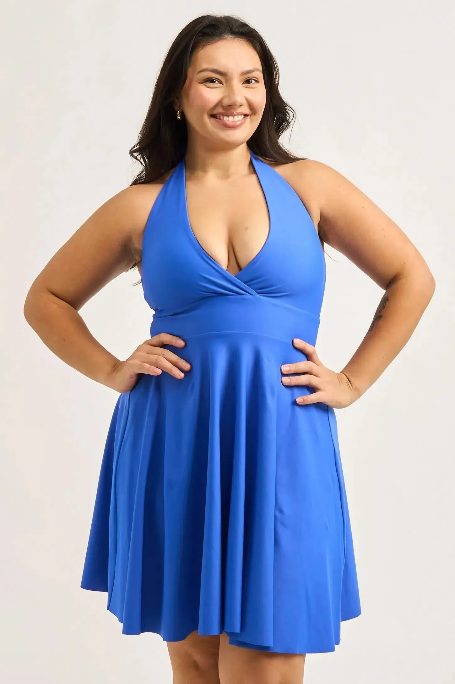 Performance Halter Comfort Crop Mini Dress - Electric Blue