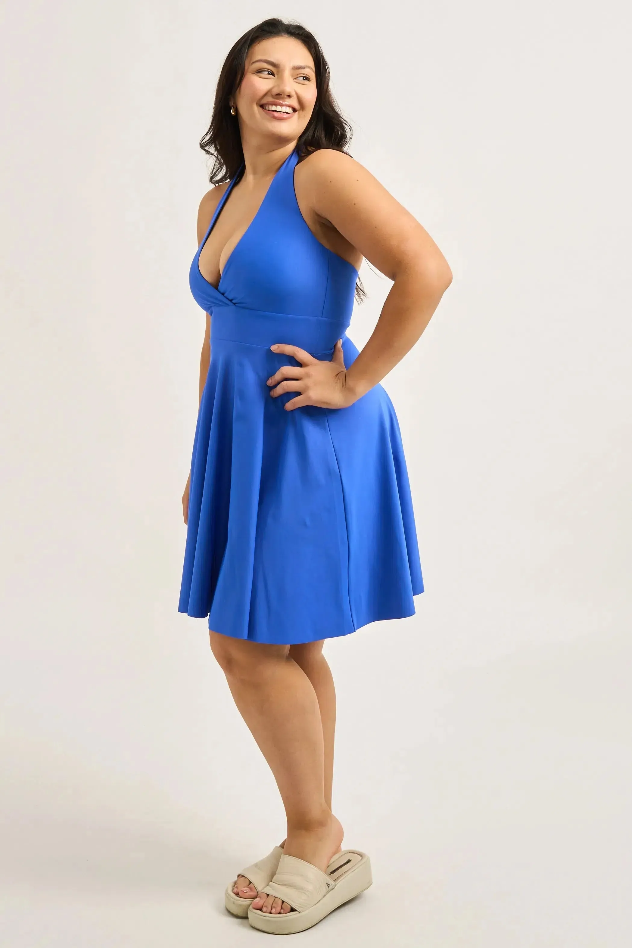 Performance Halter Comfort Crop Mini Dress - Electric Blue