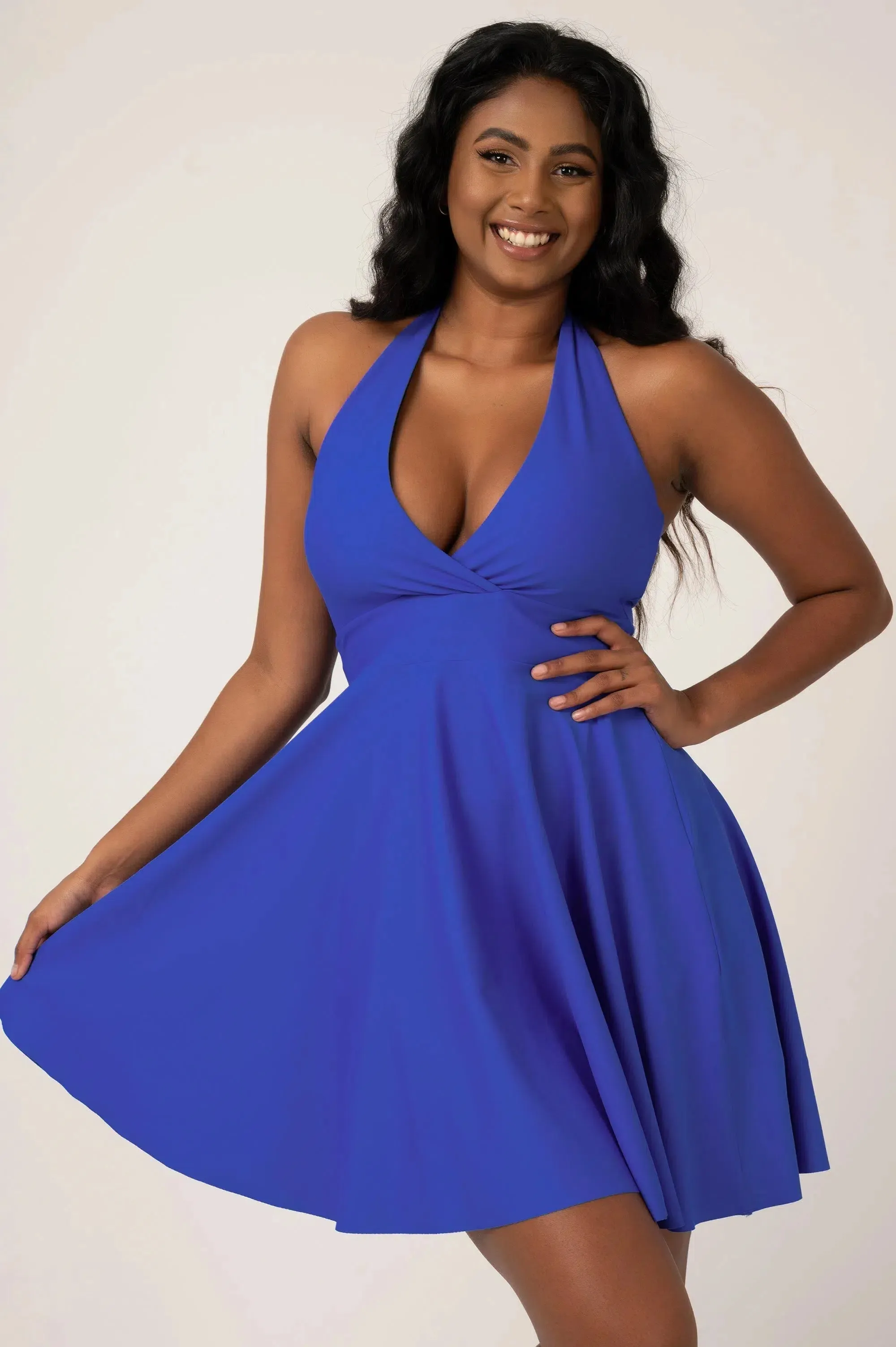 Performance Halter Comfort Crop Mini Dress - Electric Blue