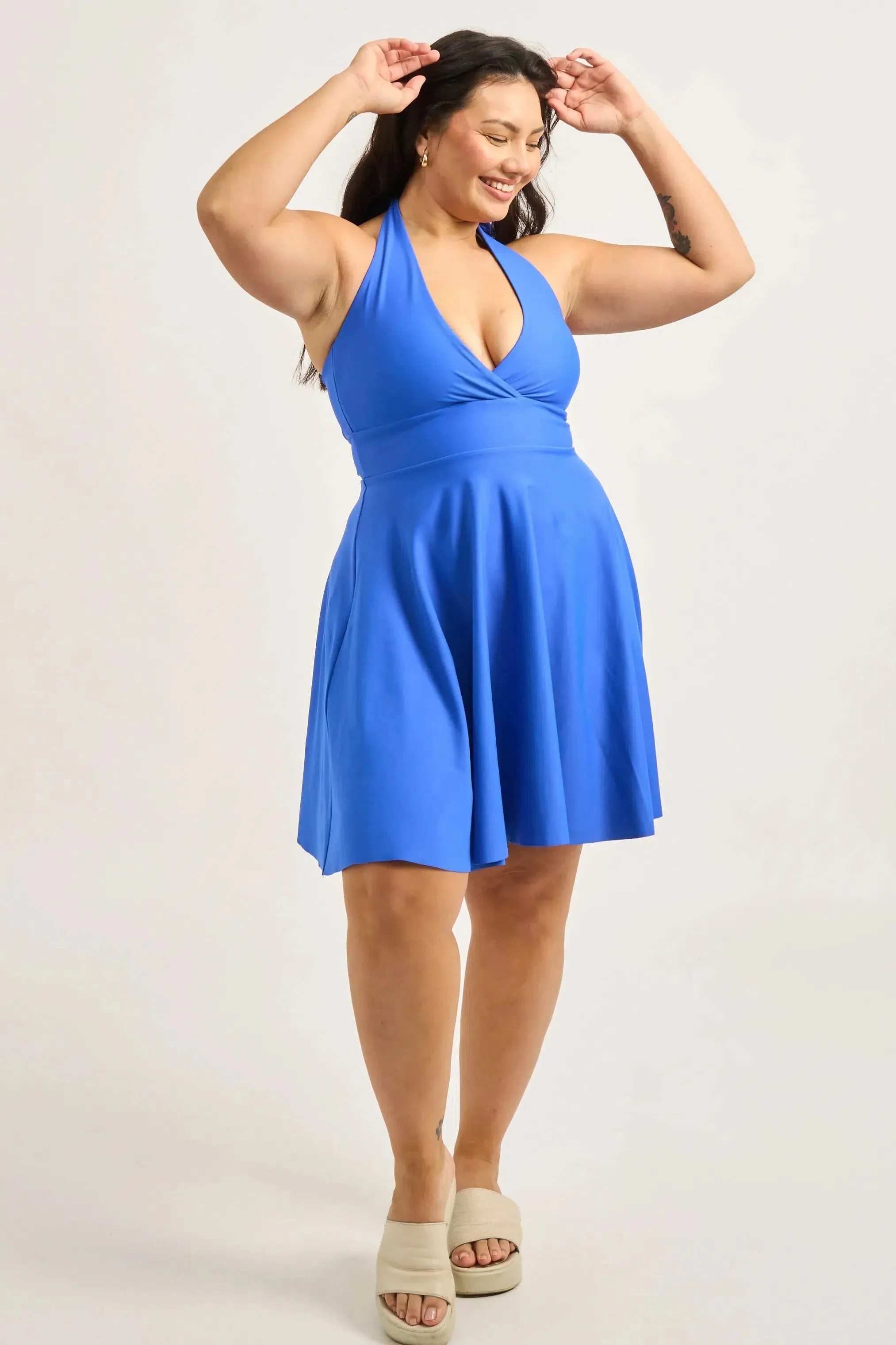 Performance Halter Comfort Crop Mini Dress - Electric Blue