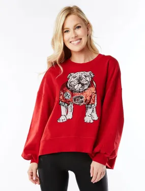UGA Red Sequin Bulldog Pullover