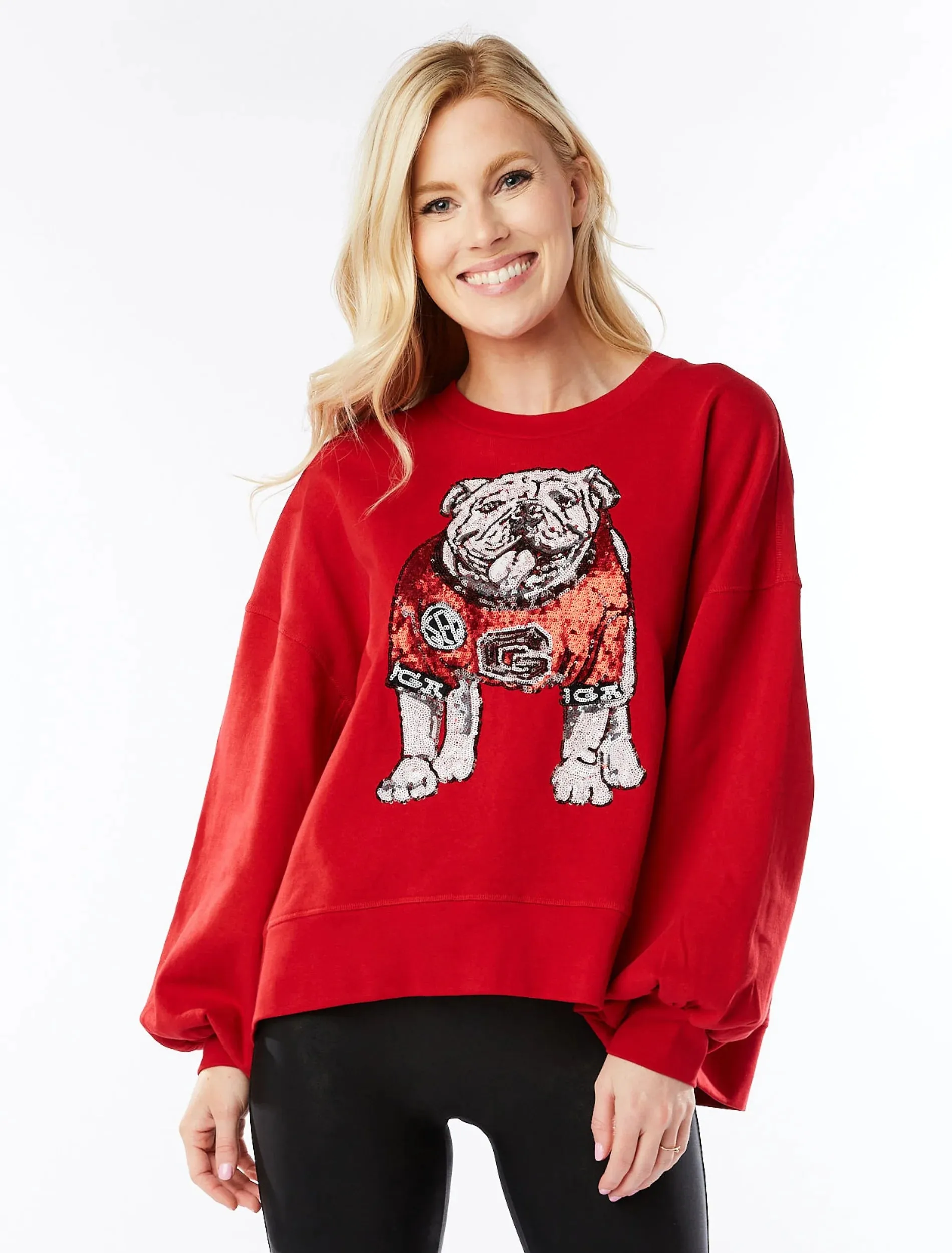 UGA Red Sequin Bulldog Pullover