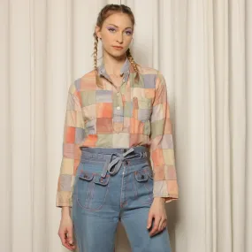 Vintage 70's Patchwork Cotton India Henley Shirt