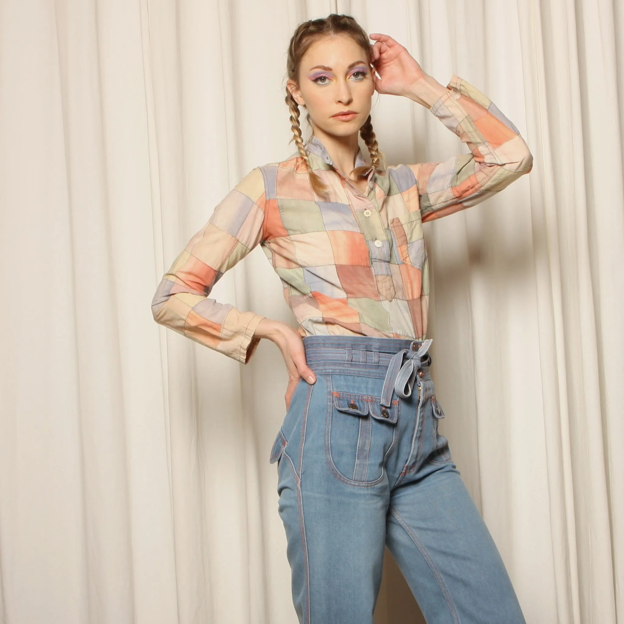 Vintage 70's Patchwork Cotton India Henley Shirt